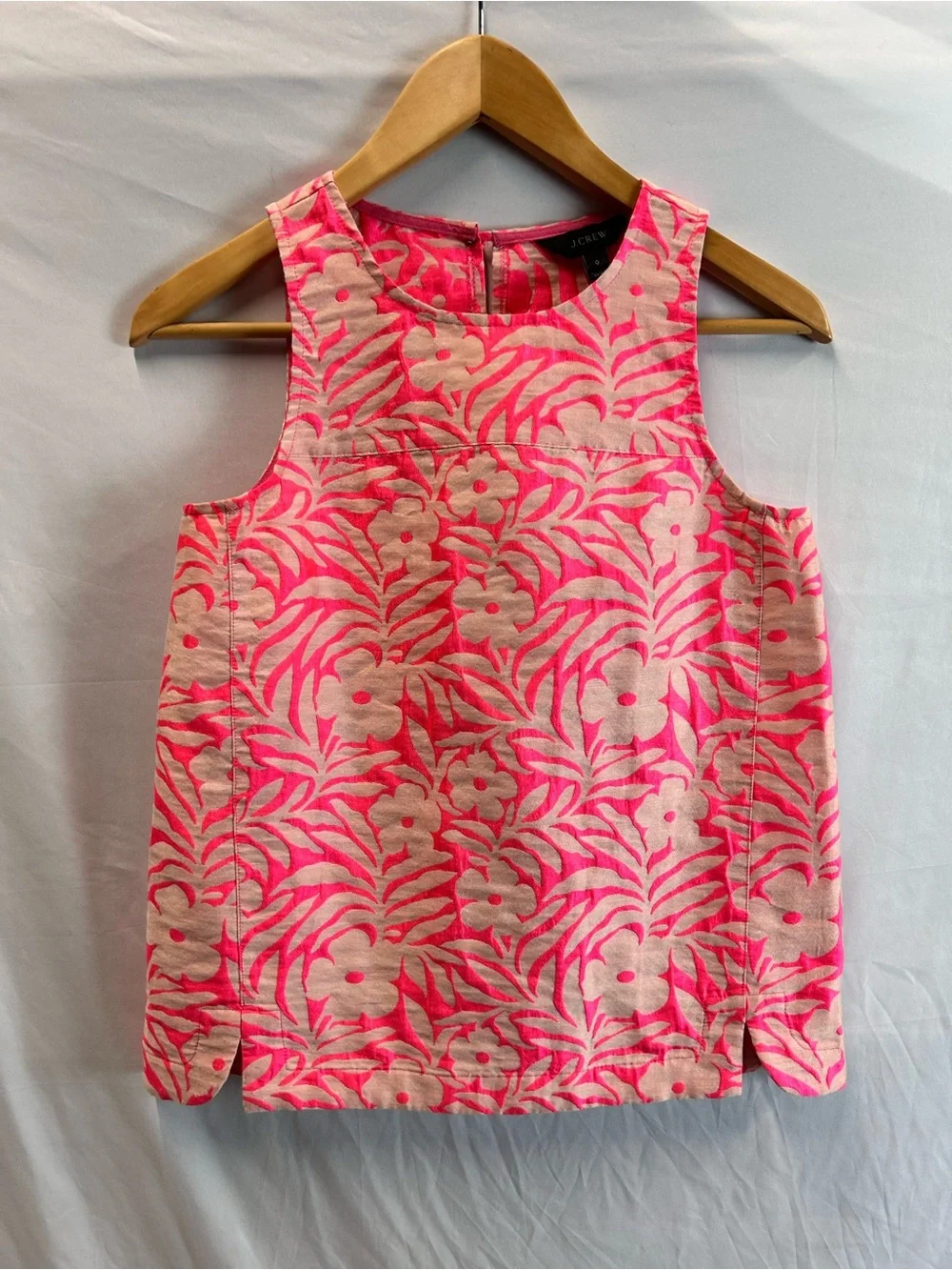 J. Crew Neon Pink and Cream Floral Tank Top- Size 0